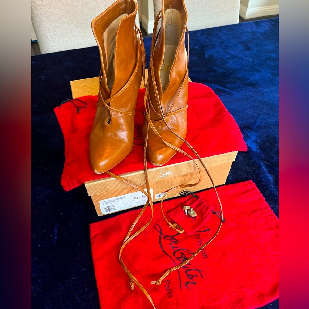 Christian Louboutin Tan Leather Lace-Up Ankle Boots